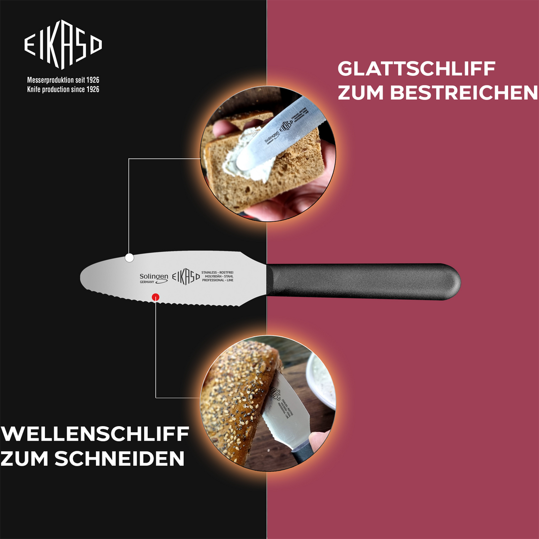 Brötchenmesser mit Glattschliff und Wellenschliff - 2 in 1 Haushaltsmesser