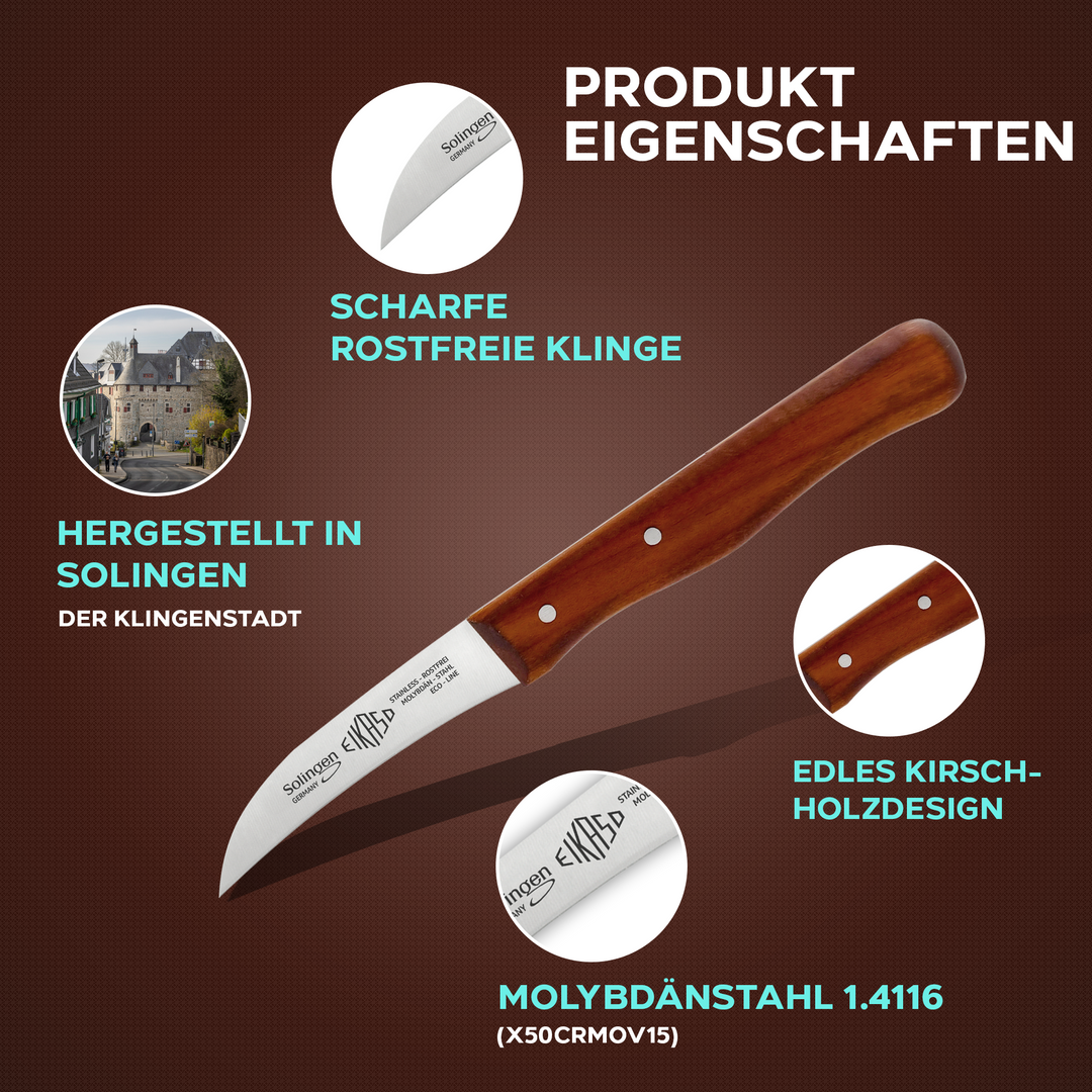 EIKASO Solingen Germany Schälmesser 6cm mit edlem Kirschholzgriff – Küchenmesser Spezifikationen