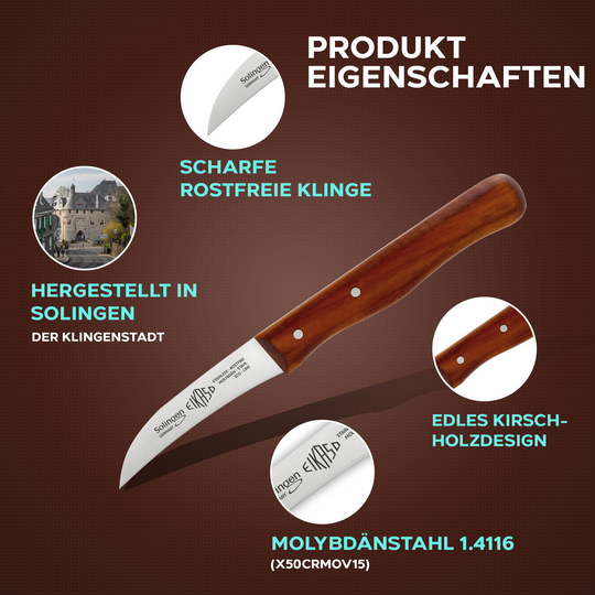 EIKASO Solingen Germany Schälmesser 6cm mit edlem Kirschholzgriff – Küchenmesser Spezifikationen