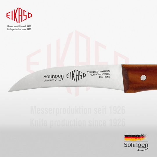 EIKASO Solingen Germany Schälmesser 6cm mit edlem Kirschholzgriff – Küchenmesser - Klinge vergrößert
