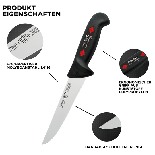 Eikaso Stechmesser mit 18cm Klingenlänge und schwarzem Griff – Solinger Qualität