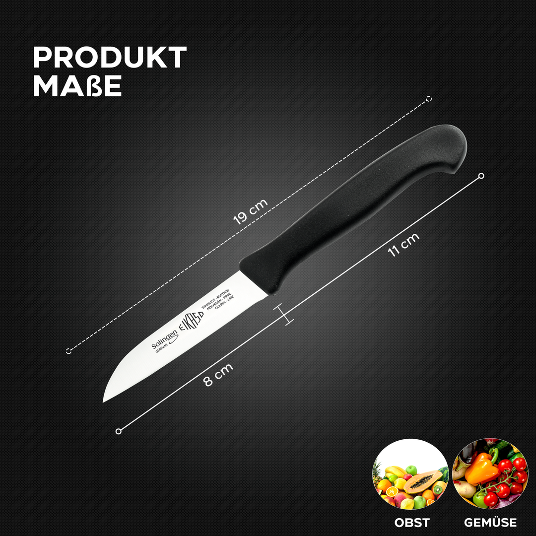 EIKASO Solingen Germany Küchenmesser Set 3-teilig – Obst- & Gemüsemesser rostfrei aus Molybdänstahl 1.4116 mit ergonomischen Griffen, bunte Frühstücksmesser