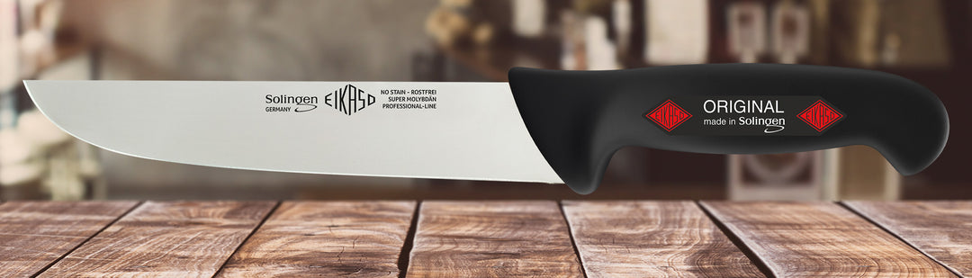 EIKASO Solingen Germany Fleischmesser Blockmesser Schwarz 21cm Klinge Molybdänstahl 1.4116 aus Solingen Profi Allzweckmesser von Profis für Privat und Profis | Fleisch Gemüse Obst Kräuter