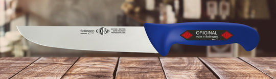 EIKASO Solingen Germany Fleischmesser Blockmesser blau 21cm Klinge Molybdänstahl 1.4116 aus Solingen Profi Allzweckmesser von Profis für Privat und Profis | Fleisch Gemüse Obst Kräuter