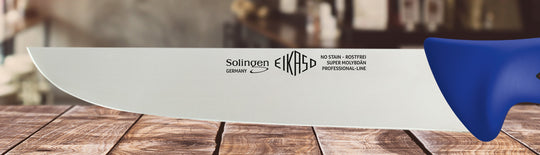 EIKASO Solingen Germany Fleischmesser Blockmesser blau 21cm Klinge Molybdänstahl 1.4116 aus Solingen Profi Allzweckmesser von Profis für Privat und Profis | Fleisch Gemüse Obst Kräuter