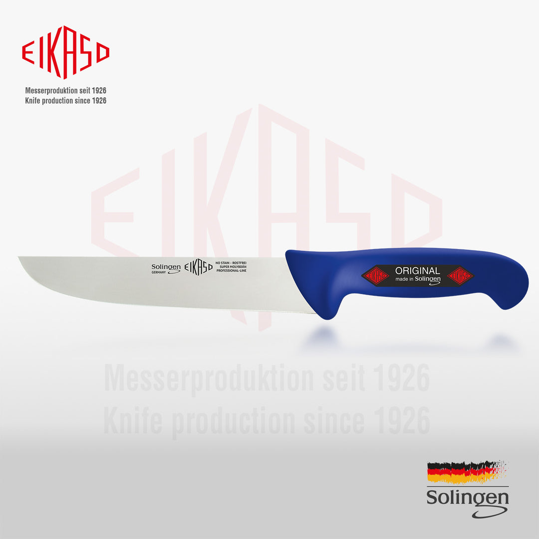 EIKASO Solingen Germany Fleischmesser Blockmesser blau 21cm Klinge Molybdänstahl 1.4116 aus Solingen Profi Allzweckmesser von Profis für Privat und Profis | Fleisch Gemüse Obst Kräuter