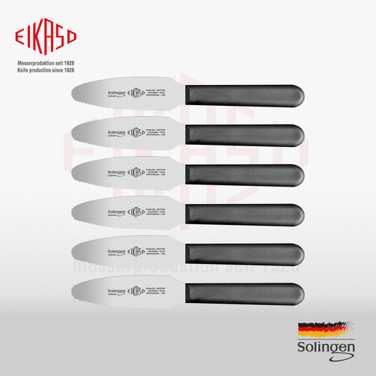 EIKASO Solingen Germany Brötchenmesser mit Glattschliff und Wellenschliff - Allrounder Küchenmesser - 2 in 1 Haushaltsmesser