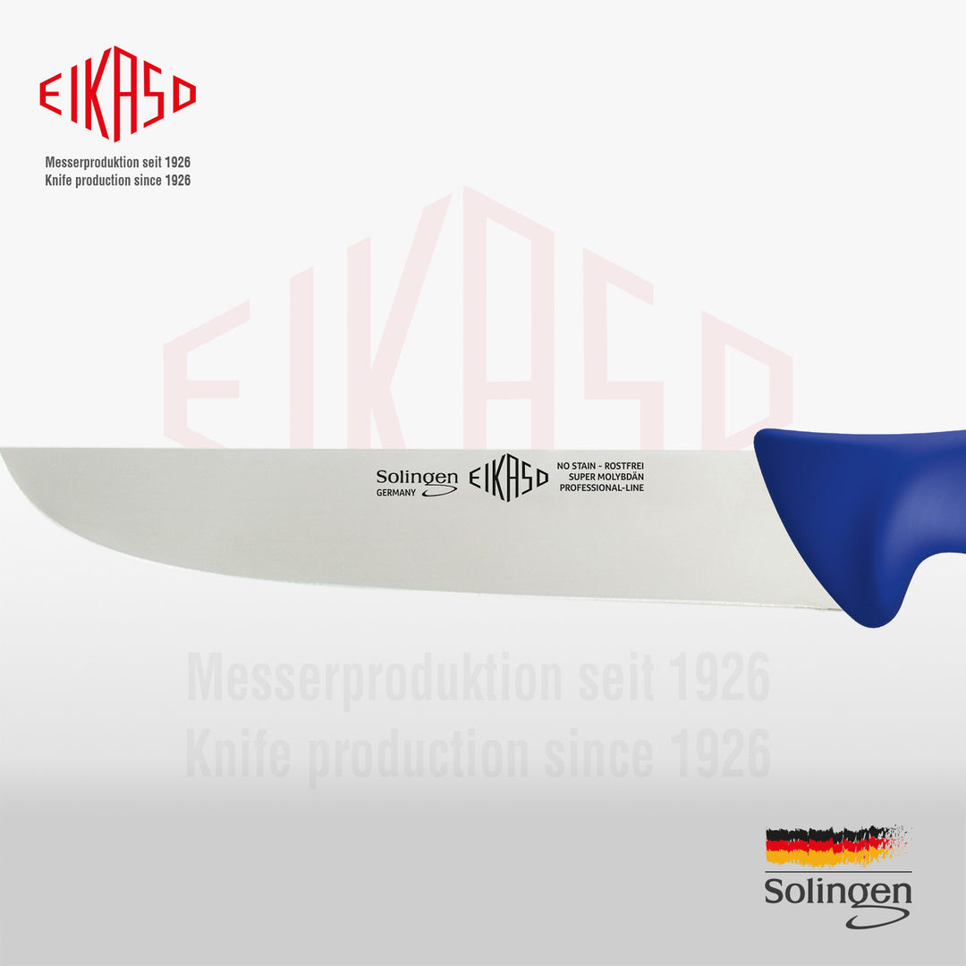 EIKASO Solingen Germany Fleischmesser Blockmesser blau 21cm Klinge Molybdänstahl 1.4116 aus Solingen Profi Allzweckmesser von Profis für Privat und Profis | Fleisch Gemüse Obst Kräuter