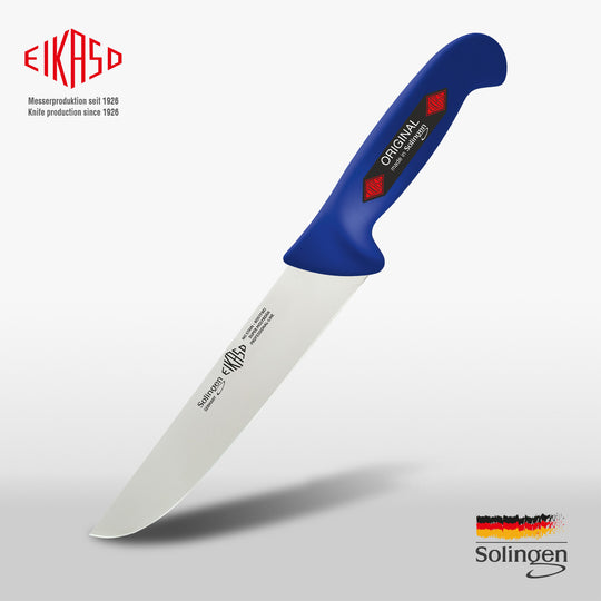EIKASO Solingen Germany Fleischmesser Blockmesser blau 21cm Klinge Molybdänstahl 1.4116 aus Solingen Profi Allzweckmesser von Profis für Privat und Profis | Fleisch Gemüse Obst Kräuter