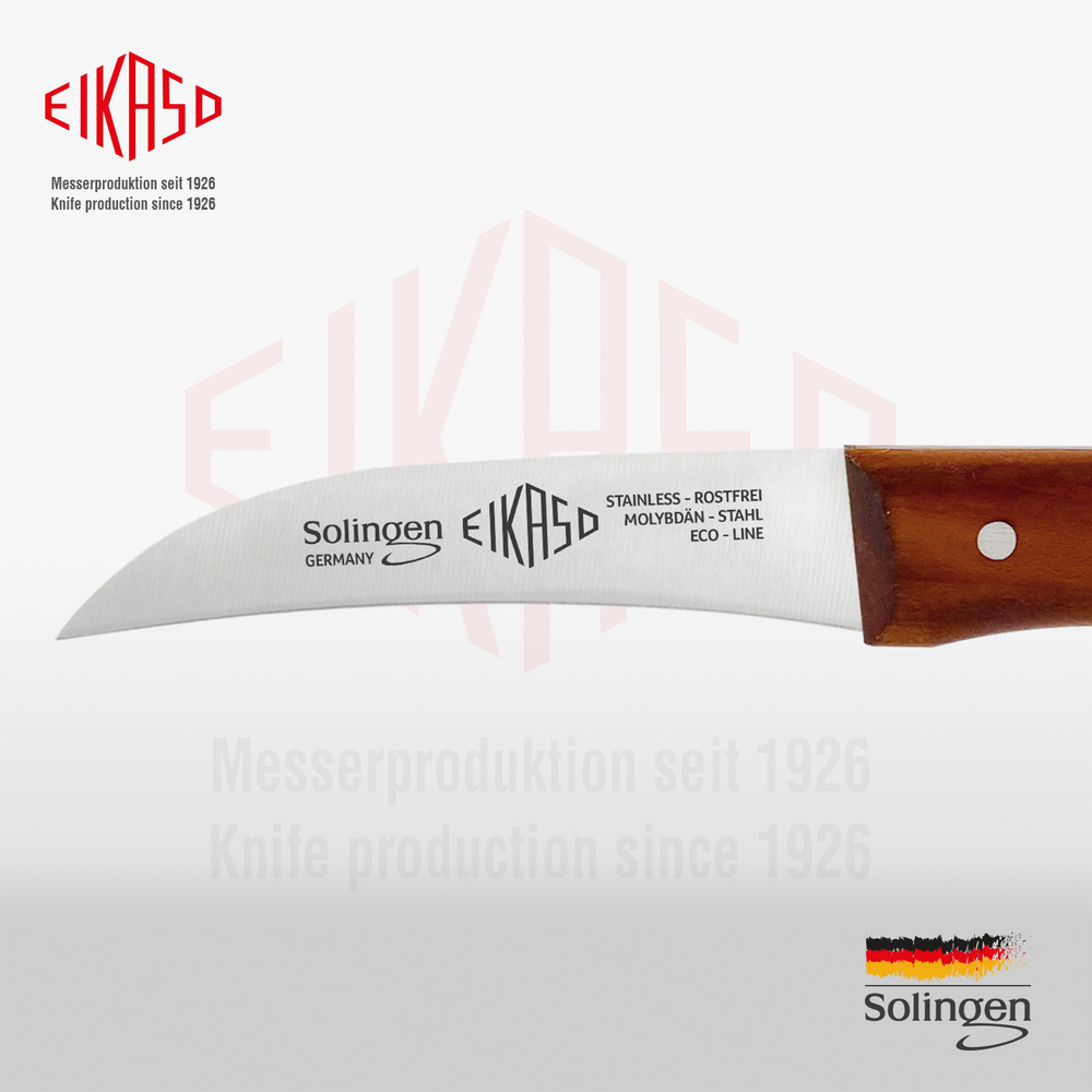 EIKASO Solingen Germany Schälmesser 6cm mit edlem Kirschholzgriff – Küchenmesser - Klinge vergrößert 