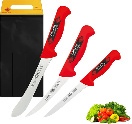 EIKASO Solingen 3 Teilig Schlachtermesser Hausschlachtermesser Metzgermesser Ausbeinmesser Butcher Knife Set aus Molybdänstahl 1.4116 für Profis und Privat