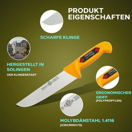 EIKASO Solingen Fleischmesser Blockmesser 15cm Klinge Molybdänstahl 1.4116 aus Solingen Profi Allzweckmesser von Profis für Privat und Profis | Fleisch Gemüse Obst Kräuter