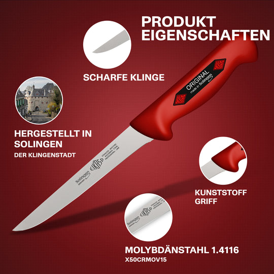 EIKASO Solingen Germany Fleischermesser-Set 6 Teilig - Metzgermesser aus Molybdänstahl 1.4116 für Profi Schlachter und Privat - Profi Messerset