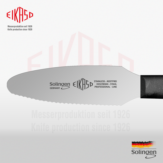 EIKASO Solingen Germany Brötchenmesser mit Glattschliff und Wellenschliff - Allrounder Küchenmesser - 2 in 1 Haushaltsmesser