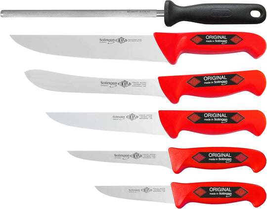 EIKASO Solingen Germany Fleischermesser-Set 6 Teilig - Metzgermesser aus Molybdänstahl 1.4116 für Profi Schlachter und Privat - Profi Messerset