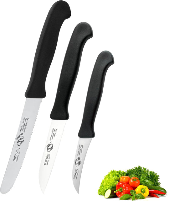EIKASO Solingen 3 teiliges Gemüse Messer Set - für Obst Gemüse Brötchen - aus Molybdänstahl 1.4116