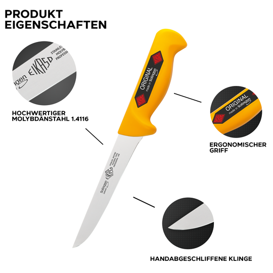 EIKASO Solingen Germany Ausbeinmesser gerade 18cm aus Molybdänstahl 1.4116 Profi Ausbeiner Fleischmesser Küchenmesser Schlachtermesser für Fleisch Fisch Made in Germany Solingen