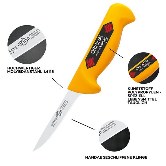 EIKASO Solingen Ausbeinmesser gerade 10cm Klinge Semi Flex aus Molybdänstahl 1.4116 Profi Fleischmesser Filetiermesser Schlachtermesser handabgezogen und eisgehärtet spülmaschinengeeignet