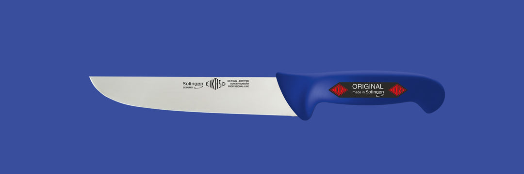 EIKASO Solingen Germany Fleischmesser Blockmesser blau 21cm Klinge Molybdänstahl 1.4116 aus Solingen Profi Allzweckmesser von Profis für Privat und Profis | Fleisch Gemüse Obst Kräuter