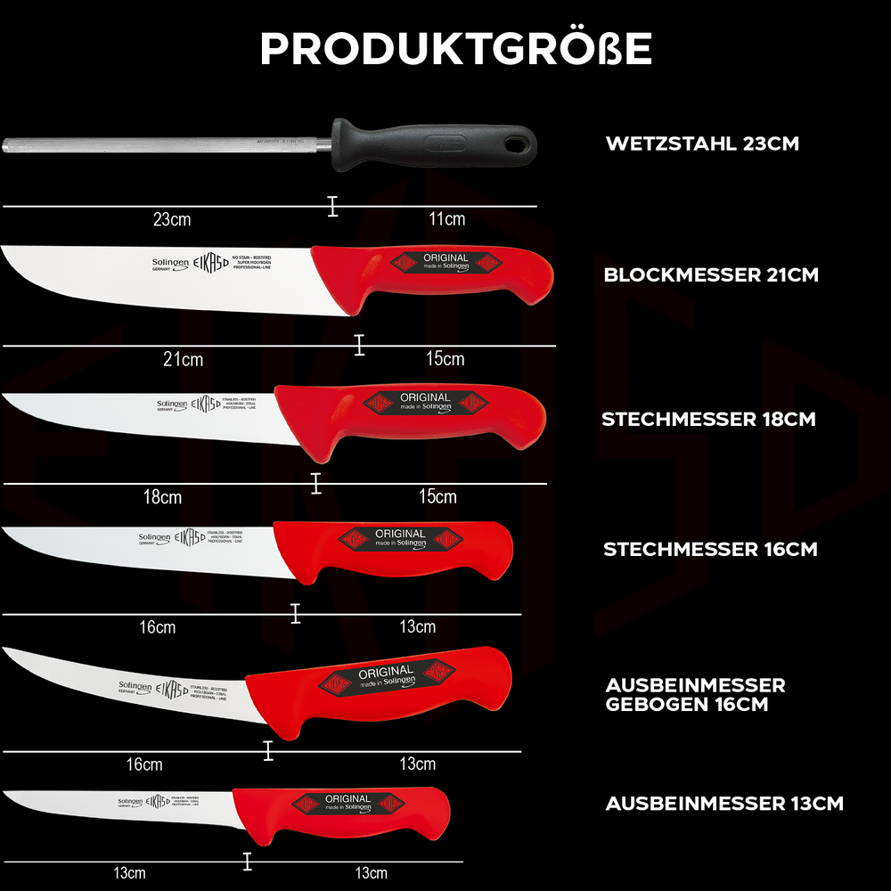 EIKASO Solingen Germany 6-Teiliges Profi Messer Set geeignet als Metzgermesser Fleischermesser Schlachtermesser