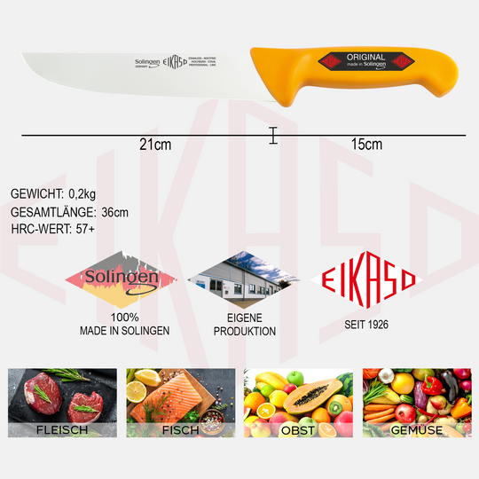 EIKASO Solingen Germany Metzgermesser Set Schlachtermesser-Set 3-Teilig Profi Messerset aus Molybdänstahl 1.4116 eisgehärtet mit rutschfestem Griff für Profis und Privat