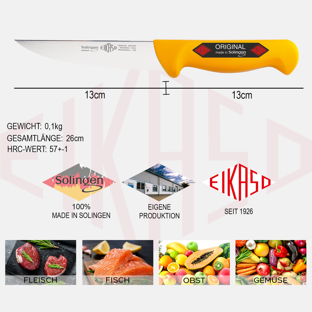 EIKASO Solingen Stechmesser 13cm Klinge aus Molybdänstahl 1.4116 rutschfester ergonomischer Griff Schlachtermesser Metzgermesser Butcher Knife