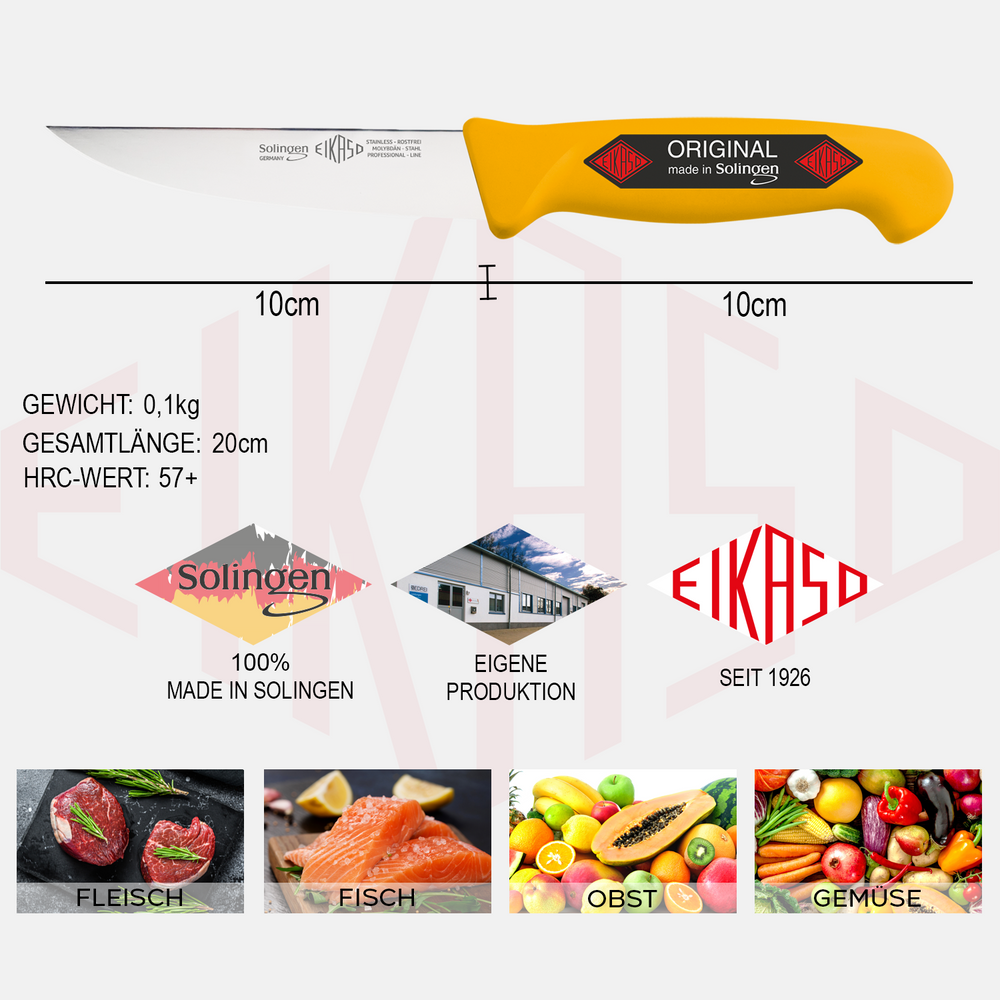 EIKASO Solingen Stechmesser 10cm Klinge aus Molybdänstahl 1.4116 rutschfester ergonomischer Griff Schlachtermesser Metzgermesser Butcher Knife